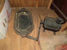 (GAR) LOT OF ASSORTED ITEMS TO INCLUDE, MIKASA STONE MANOR DISHES, VINTAGE CAST IRON GRIDDLE ANTIQUE