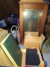 (GAR) LOT OF ASSORTED ITEMS TO INCLUDE WOOD AND GLASS DISPLAY STYLE CASE 10 IN X10 IN X17 IN,