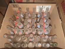 (GAR) Box Lot of 38 Old Style Pepsi Cola Glass Bottles, Some Have Lids, Appears to be in Good