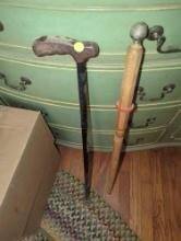 (DR) LOT OF 2 CANES, ONE US A STRAIGHT WOODEN CANE, THE OTHER IS A SIDE NECK WOODEN CANE, MEASURE