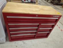 Husky 42 in. W x 18.1 in. D 8-Drawer Red Mobile Workbench Cabinet with Solid Wood Top, New Out of