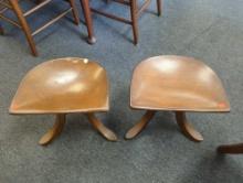 Set of Sculpted Mahogany Tripod Stool, Please Come Preview