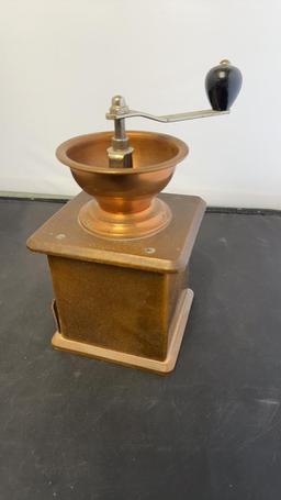 VINTAGE COPPER AND WOOD COFFEE MILL
