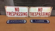 "NO TRESPASSING" AND GENDER EMBOSSED METAL SIGNS