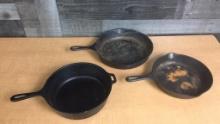 GRISWOLD AND WAGNERWARE CAST IRON SKILLETS