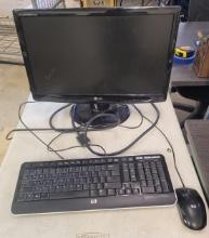 BOX OF MISCELLANEOUS: MONITOR, KEYBOARD & MOUSE