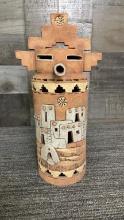 KACHINA & PUEBLO HOUSE CLAY CANDLE COVER - SIGNED