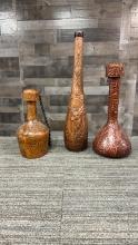 3) SPANISH LEATHER WRAPPED DECANTERS