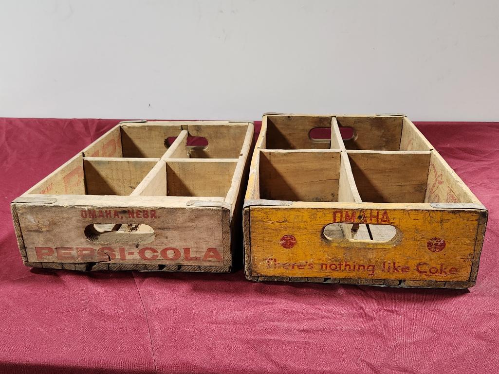 Two Antique Wood Soda Crates, Coca-Cola and Pepsi-Cola