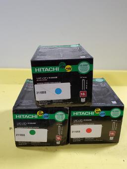 3 Cases, Hitachi 1-1/4in x 1/4in x 18 Gauge Narrow Crown Finish Staples, 10,000/Case