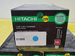 3 Cases, Hitachi 1-1/4in x 1/4in x 18 Gauge Narrow Crown Finish Staples, 10,000/Case