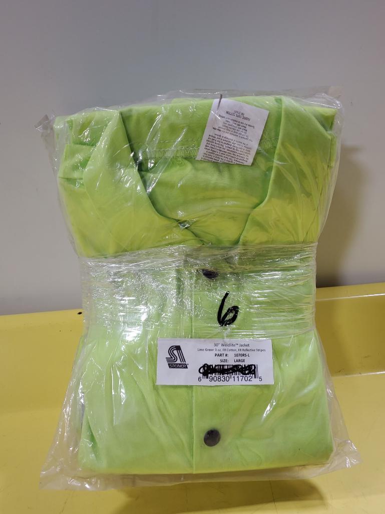 6 New Steiner 30in Lime Green Weldlite Welding Jackets Size L