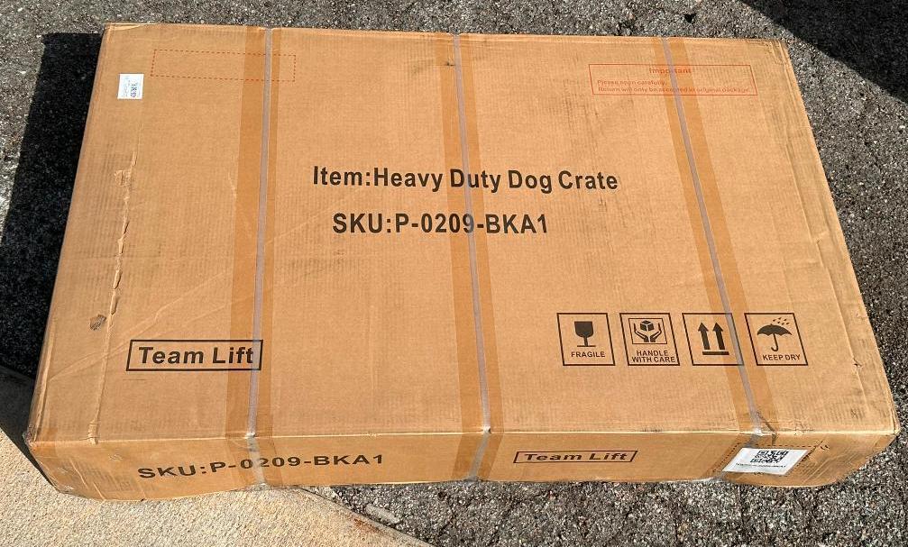 New in Box, HEAVY DUTY DOG CRATE, SKU: P-0209-BKA1 - 47.5in x 36in x 30.7in, Portable