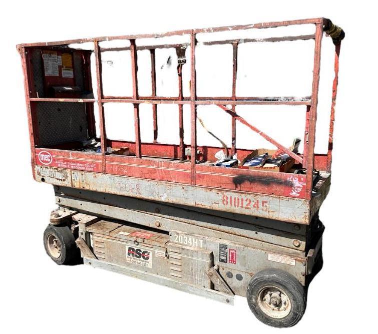MED 2032 Electric Scissor Lift, SN: 101245, On-Board Charger, 4 New Batteries, Expandable Platform