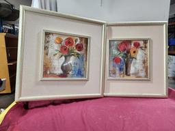 Two Framed Floral Print Pictures