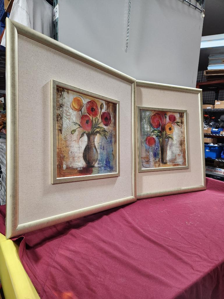 Two Framed Floral Print Pictures