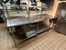 Stainless Steel Commercial Prep Table w/ Upper & Lower Shelves, Cozzini Can Opener, 107in x 36in x