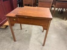 Sewing Machine Cabinet, No Machine, 1 Drawer, Top Opens, Rising Table Inside, 48in Open, 32in Closed
