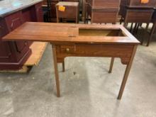 Sewing Machine Cabinet, No Machine, 1 Drawer, Top Opens, Rising Table Inside, 48in Open, 32in Closed