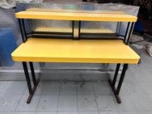 (4) Commercial Folding Work Tables w/ Upper Shelf, Steel Base Plus 1 Extra Table