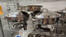 4 Qty. Full-Size Round Chafers, Chafing Pan Sets w/ Cover, Insert, Base Pan and Stand