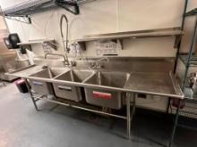 Stainless Steel Commercial 3-Compartment Sink w/ Spray Wand, 14in Deep, 126in x 36in x 30in