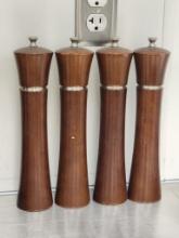 (4) Restaurant Grade Wood & Stainless Pepper Grinders, by Chef Specialties