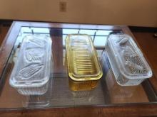 Lot of 3 Vintage Ribbed Glass Refrigerator Boxes