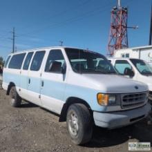 1998 FORD E-350 XL VAN, 5.4L TRITON, 14 PASSENGER. MISSING CATALYTIC CONVERTER AND MUFFLER.