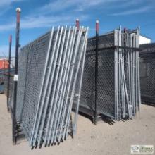 1 ASSORTMENT. TEMPORARY FENCE PANELS, APPROX 26EA, 10FT WIDE X 6FT HIGH, WITH 2EA STORAGE RACKS