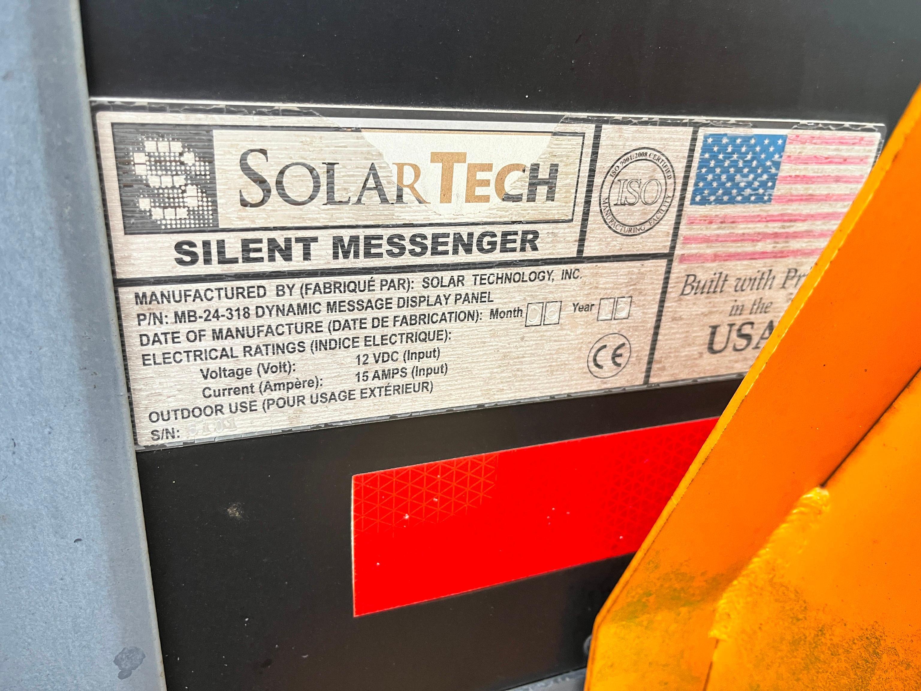 2015 SOLAR TECH SILENT MESSENGER ARROW/MESSAGE BOARD VN:4GM2M1519F1412919 solar power, equipped with
