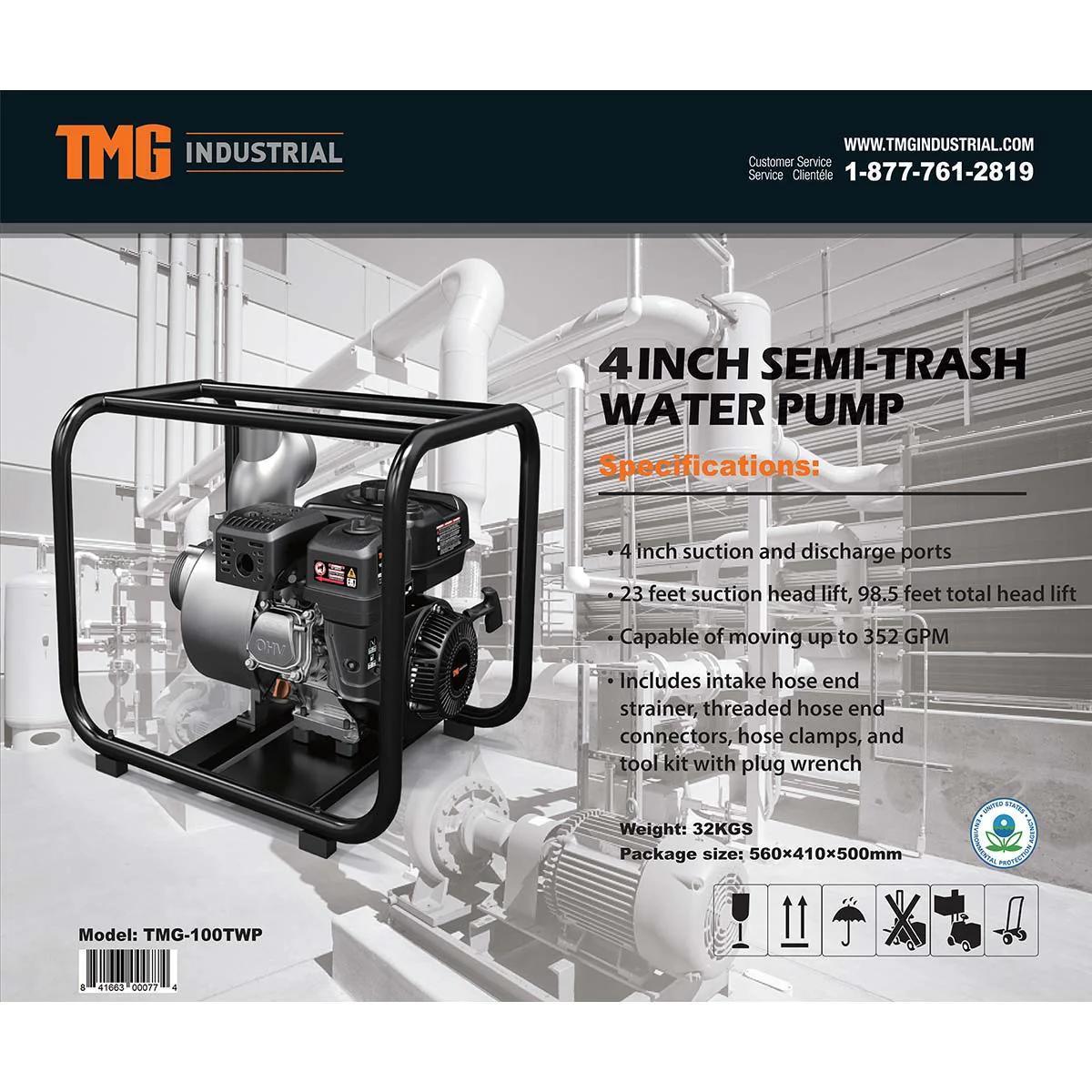 NEW SUPPORT EQUIPMENT New TMG 352 GPM 4" Semi-Trash Water Pump with 7.5 HP Gas Engine, LOCATED IN