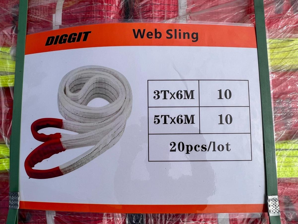 NEW SUPPORT EQUIPMENT NEW QTY (20 pieces) WEBBING SLINGS, 10 x 3 ton & 10 x 5 ton, located in