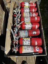 CRATE OF 60 FIRE EXTINGUISHERS SUPPORT EQUIPMENT ALL EXTINGUISHERS SHOW FULL CHARGE