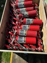 CRATE OF 40 FIRE EXTINGUISHERS SUPPORT EQUIPMENT ALL EXTINGUISHERS SHOW FULL CHARGE
