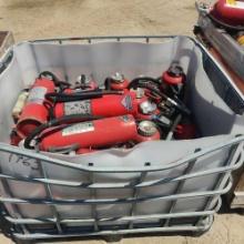 CRATE OF MISC. FIRE EXTINGUISHERS SUPPORT EQUIPMENT ALL EXTINGUISHERS SHOW FULL CHARGE