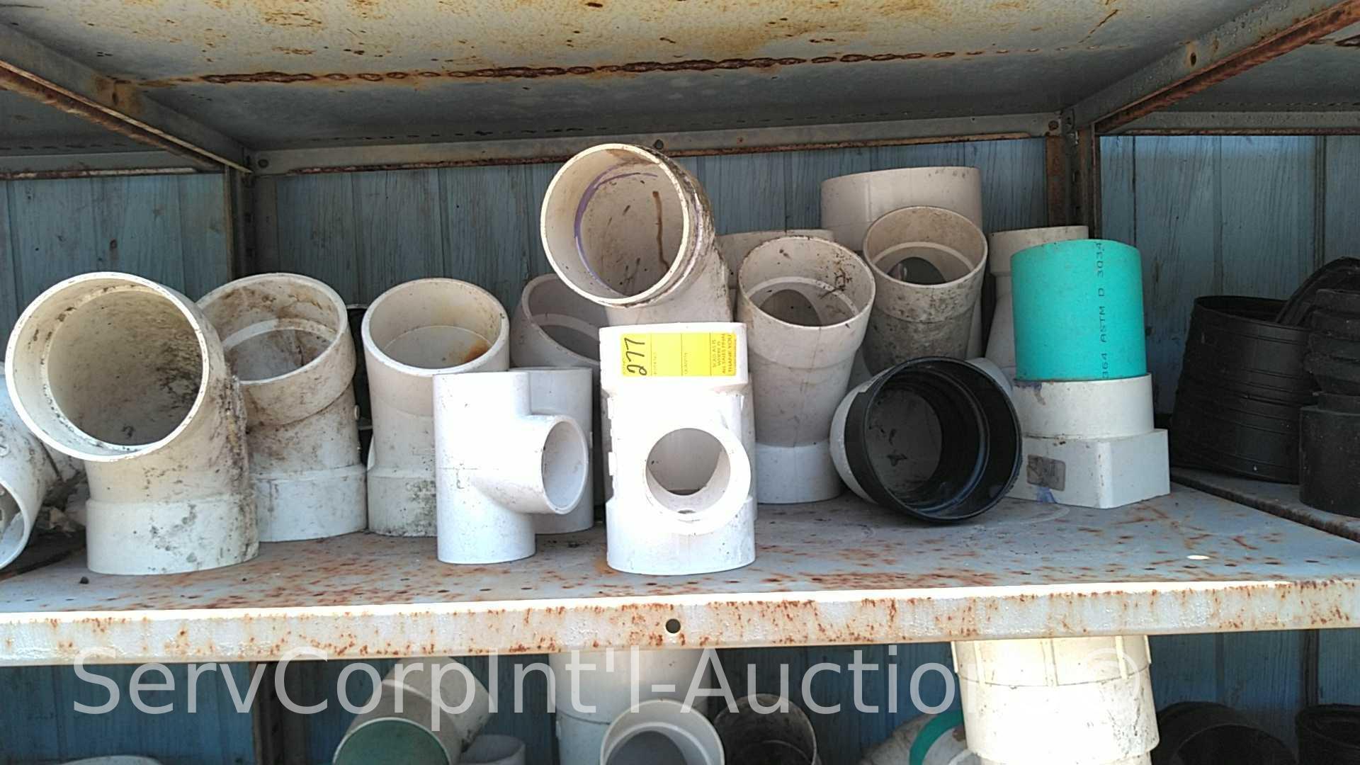 Lot on 8 Shelves of Various Size & Type PVC Fitting 1/2" to 4", Couplers, Elbows, Tee's, 20's 45's,