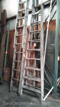 Lot of 10' Wooden A-Frame Ladder & 32' Aluminum Extension Ladder