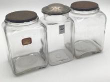 Lot of 3 Vintage Glass Jars w/ Metal Lids