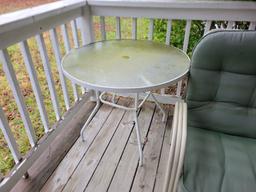 PATIO FURNITURE (SWING, TABLE, SIDE TABLES, AND CHAIRS)