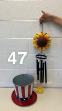 AMERICAN HAT PLANTER AND SUNFLOWER WINDCHIME, THESE ARE NEW SURPLUS ITEMS F