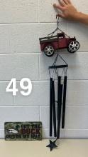DUCK LICENSE PLATE, RED TRUCK WINDCHIMES THESE ARE NEW SURPLUS ITEMS FROM T