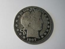 1907-D USA Silver Barber Half Dollar