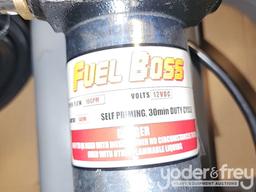 Unused Fuel Boss 25 Gallon Diesel 12V Transfer Unit, 10' Delivery Hose c/w Auto Nozzle, 10 GPM