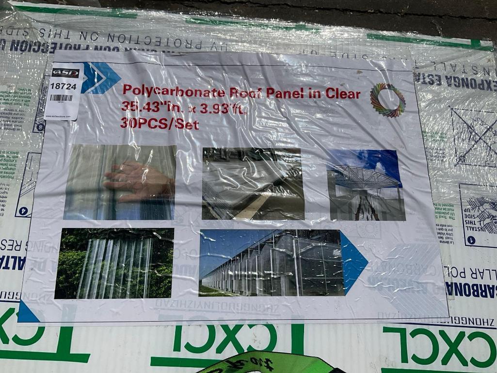 UNUSED POLYCARBONATE ROOF PANEL , APPROX 35.43" x 3.93FT , APPROX 30 PIECES