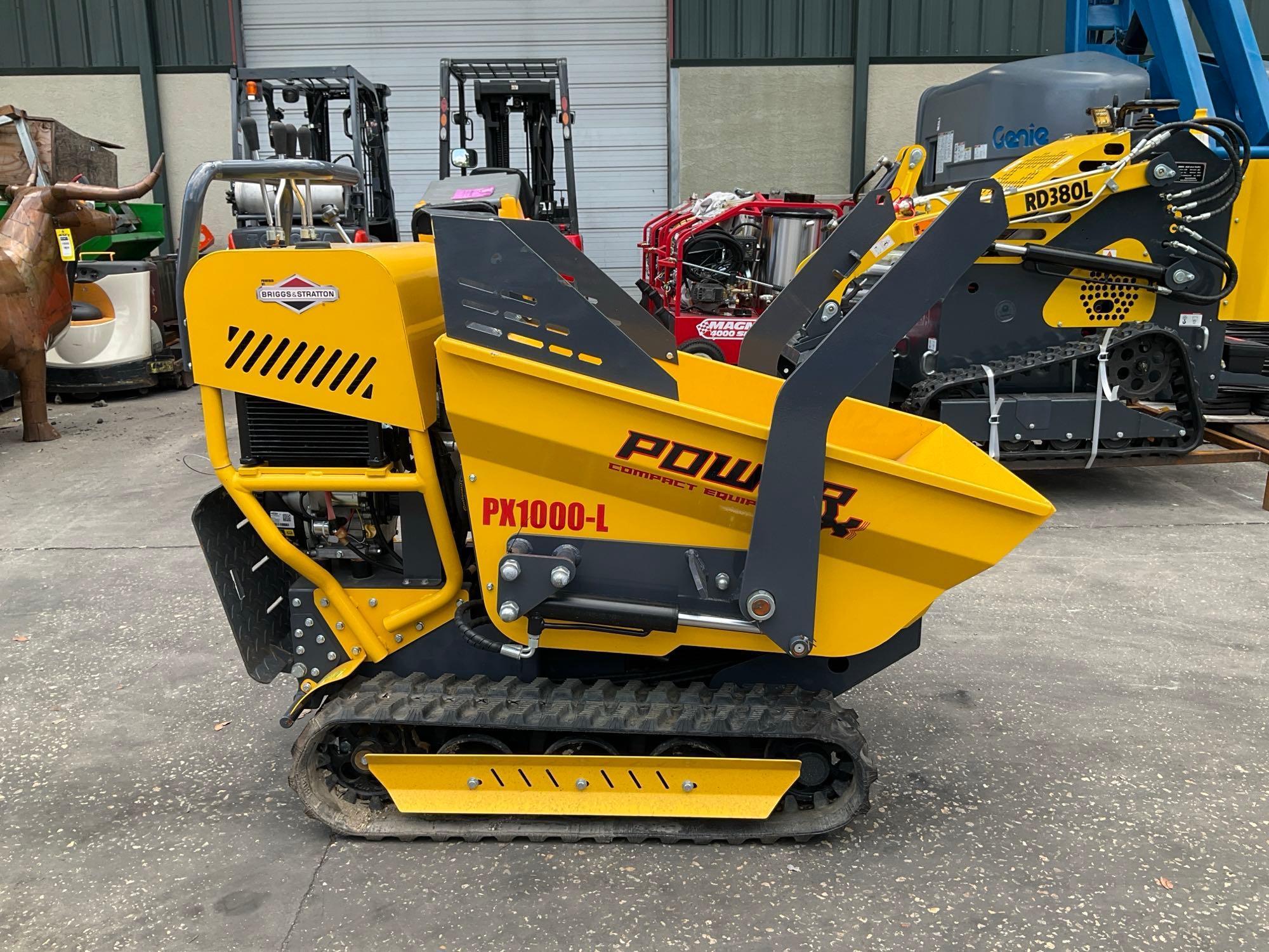 UNUSED 2023 POWER X MINI DUMPER MODEL PX1000-L P , GAS POWERED, ELECTRIC START, RUBBER TRACKS