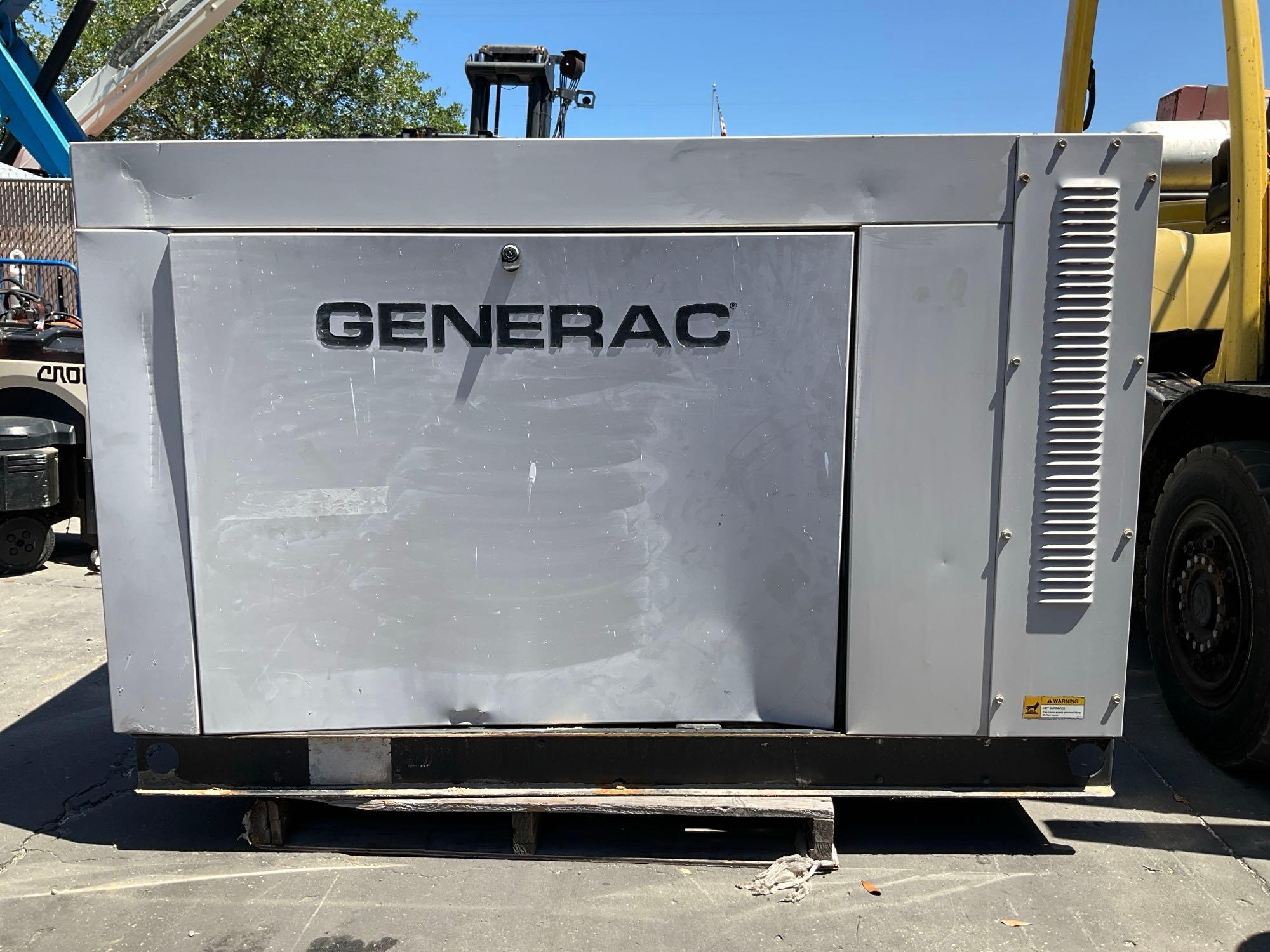 GENERAC 30KW GENERATOR , LP / NG POWER, LOW HRS SHOWING , RUNS AND OPERATES