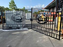 SET OF UNUSED GREAT BEAR 14FT BI PARTING WROUGHT IRON GATES, 7FT EACH PIECE (14' TOTAL WIDTH). 2 ...