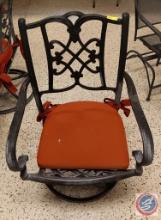 (6) iron patio chairs with cushions 16" tall