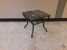 (1) metal end table with marble top measurements are 24x24x23